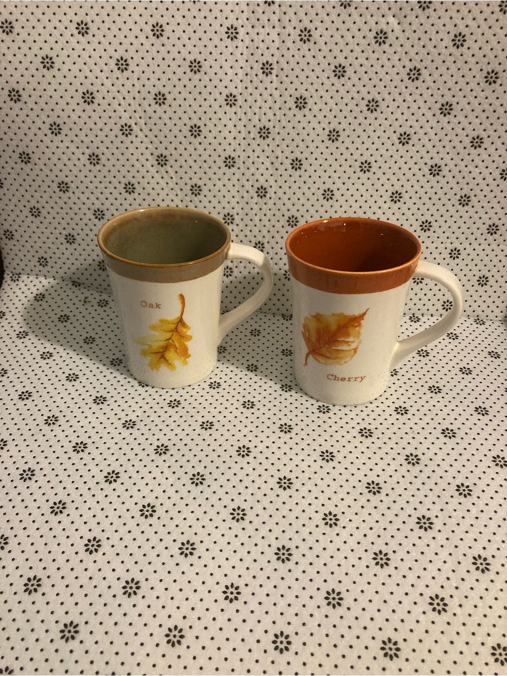 Starbucks Cherry Leaf & Oak Leaf Ceramic Mugs 2007 Fall Autumn 13 oz Set of 2